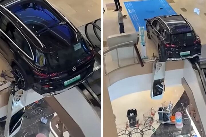 Sự Cố Đáng Chú Ý Tại Trung Tâm Thương Mại: Chiếc Mercedes Bất Ngờ Lao Xuống Tầng Dưới